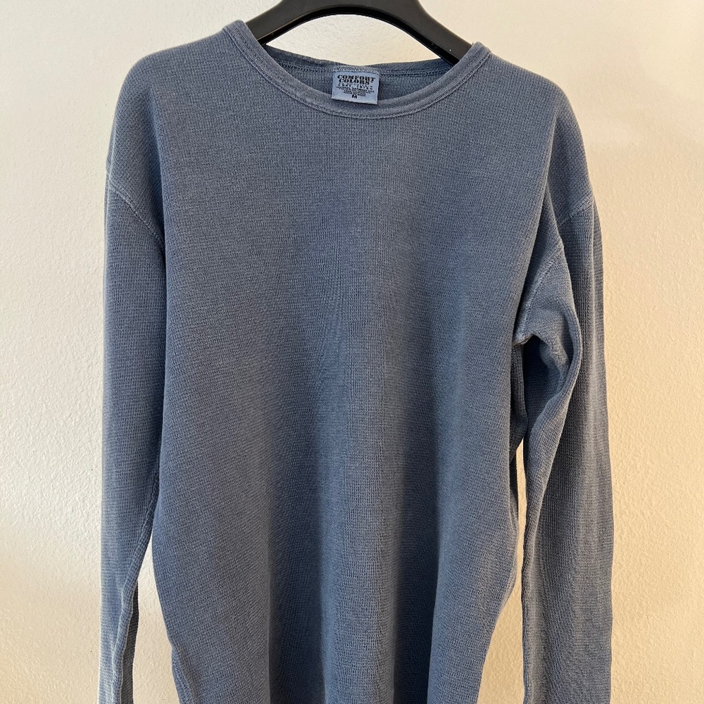 Men's Comfort Colors Slate Blue Medium Waffle-Knit Long-Sleeve Shirt